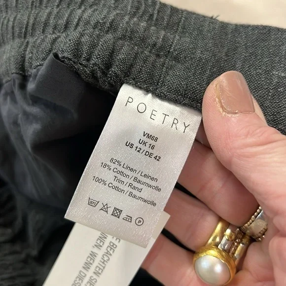 Poetry NWT Charcoal Linen/Cotton Tapered Pant Size US12